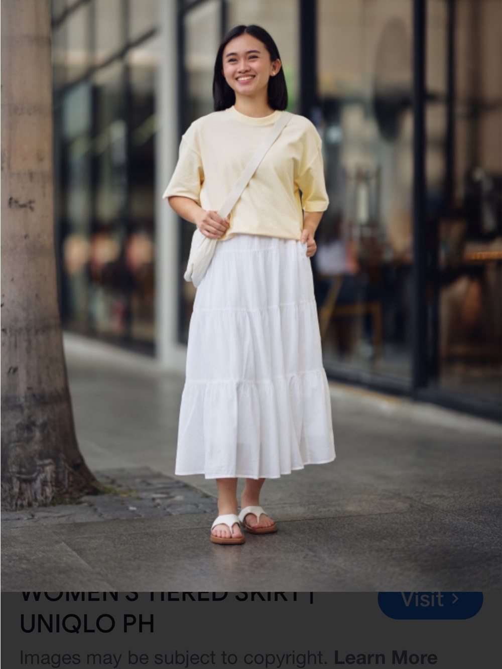 Uniqlo Cream Top with White Tiered Maxi Skirt